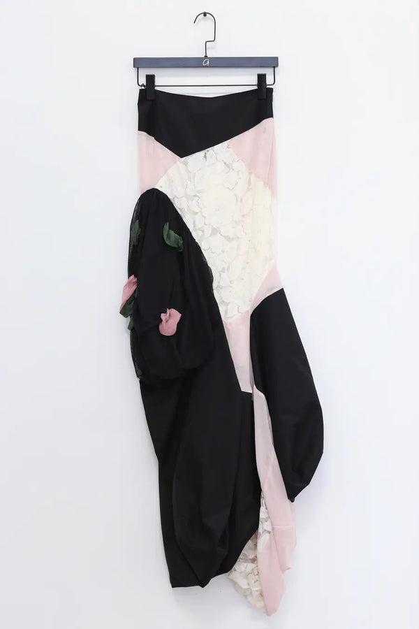 CAROLINE HU black, pink and white lace floral skirt CHSS24SK14BK